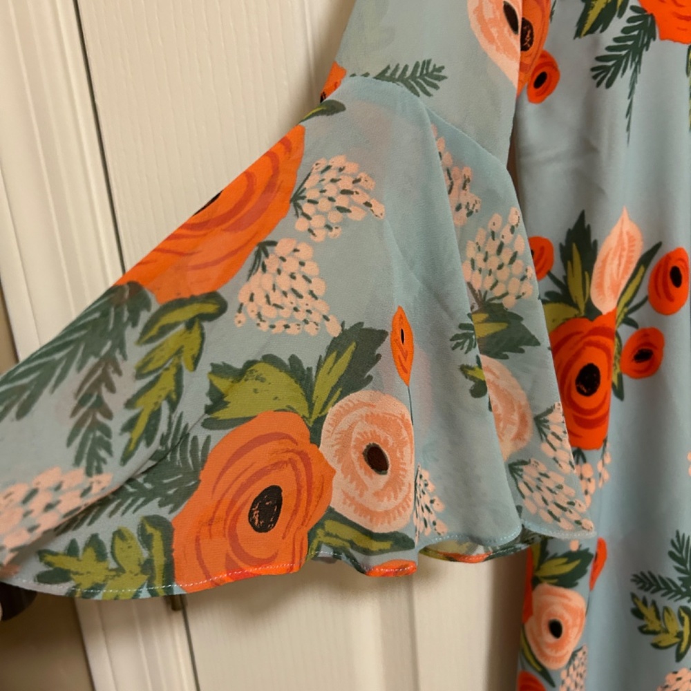 LIKE NEW! Women's Paper Crown Anthropologie Blue Floral Swing Dress - XSP - Picture 14 of 15